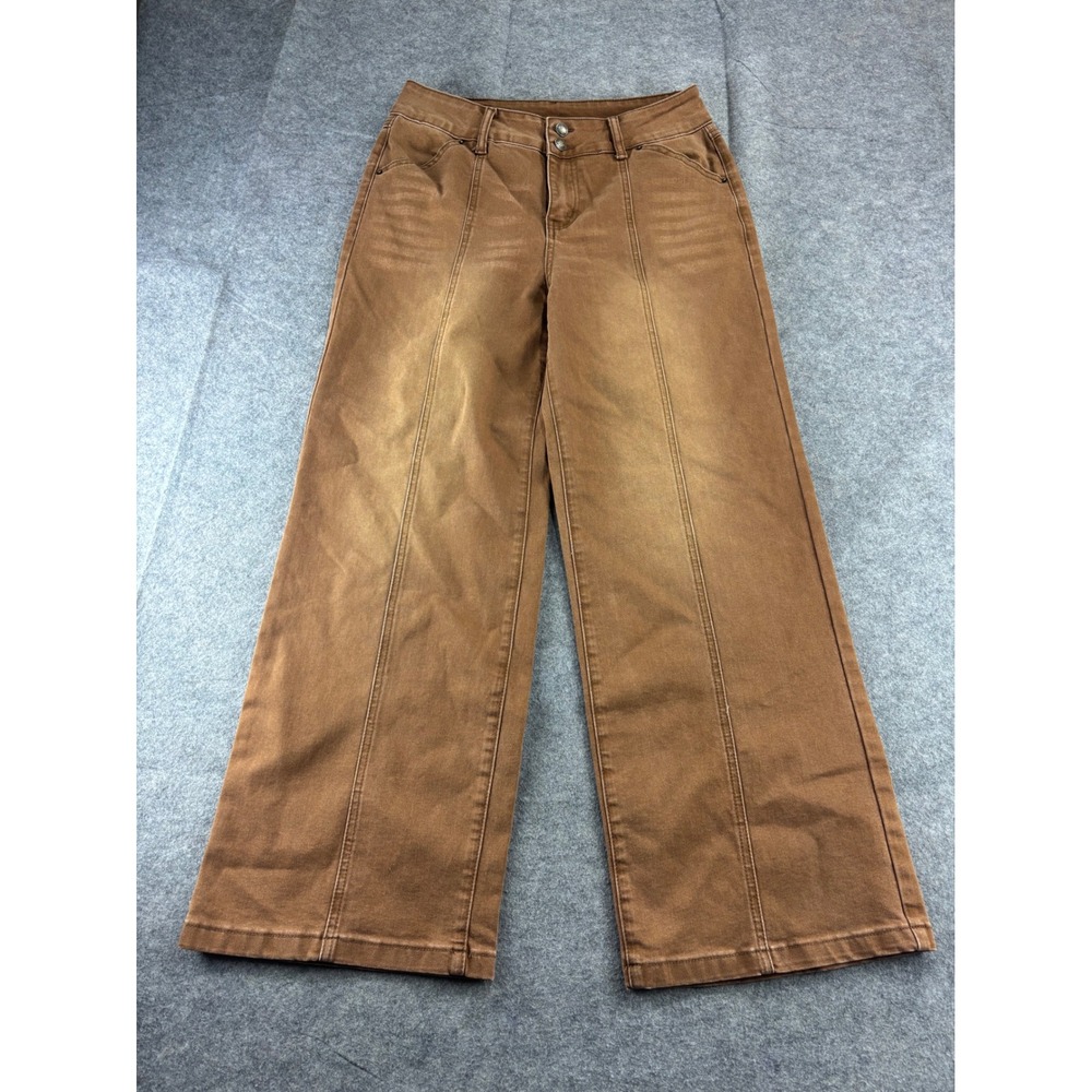 Sidereel Brown Wide Leg Seam Front Jeans High Rise Size 12 Tobacco Denim